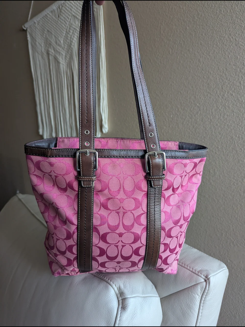 Coach Pink Signature Tote with Brown